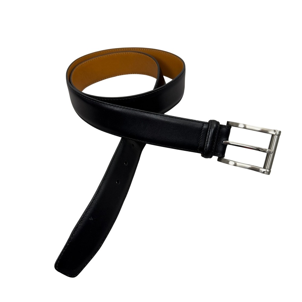 Magnanni Belt Mens 38 Black Leather Dress Classic Silver Buckle Made in Spain